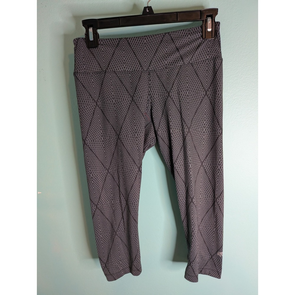 Marika Tek Womens Grey Black Geometric Diamond Cropped Athletic Leggings Size S